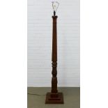 Mahogany standard lamp with fluted column and acanthus leaf carved pattern on a stepped square base,