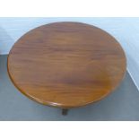 Victorian mahogany tilt top breakfast table, circular top on a facetted baluster column and