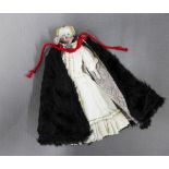 Doll with porcelain head and neck, with bisque limbs, with full Victorian dress costume including