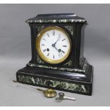 Victorian black slate mantle clock, 25 x 23cm