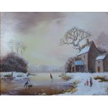 Charles Comber, 'Snowy Path' oil on board, signed, framed with a T&R Annan label verso, 25 x 19cm