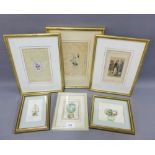 Six late 19th / early 20th century Valentines Day Cards, all framed under glass, largest overall