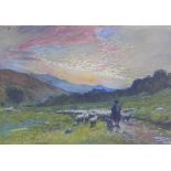 William Ewart Lockhart RSA (Scottish 1864-1900) Shepherd & Flock at Glen Errochy, watercolour,