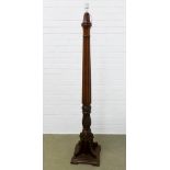 Mahogany standard lamp with fluted column and acanthus leaf carved pattern on a stepped square base,