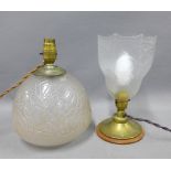 Two early 20th century moulded glass table lamps, taller 24cm (2)