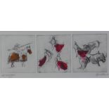 Geraldine, A/P 'Bullfight' triptych, signed in pencil and dated '05, framed under glass, size