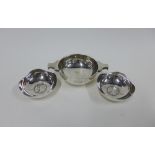 George V silver quaich, Birmingham 1932, 16cm across the handles and a pair of George V & queen Mary