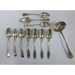 Various 19th century and later silver teaspoons and a silver sauce ladle (11)