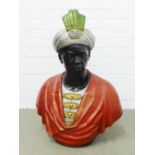 Large painted metal bust of Moor style figure, 80cm