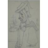 Jaume Bellmunt Trafach, caricature pencil drawing from the Carnival Del Born, signed and framed