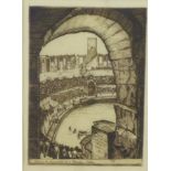 James Mackintosh Patrick PRSA, ROI, ARE 1907 - 1998, Bull Ring at Ares, South of France, etching,