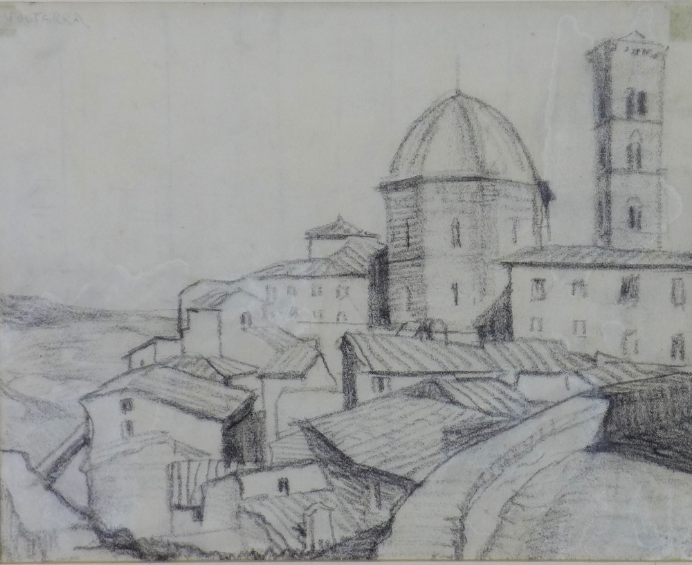 William Crozier 1897 - 1930, Volterra, c.1928, crayon on paper, framed under glass with a Scottish