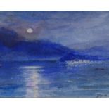 John MacWhirter RA, RSA, RSW, (1839 - 1911) Moonlight over Lake Como, Bellagio in the distance,