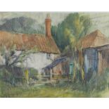 Modern British School watercolour of a farmhouse, apparently unsigned, framed under glass, 48 x 38cm