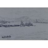 Muirhead Bone 1876 - 1953, Vesuvius and the Bay of Naples, drawing, signed and titled, framed under