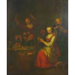 Dutch School oil on panel of a tavern scene, apparently unsigned, under glass within a giltwood