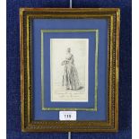 After Antoine Watteau, 'Demoiselle de qualite coiffee en cheveux, framed print, 8 x 14cm