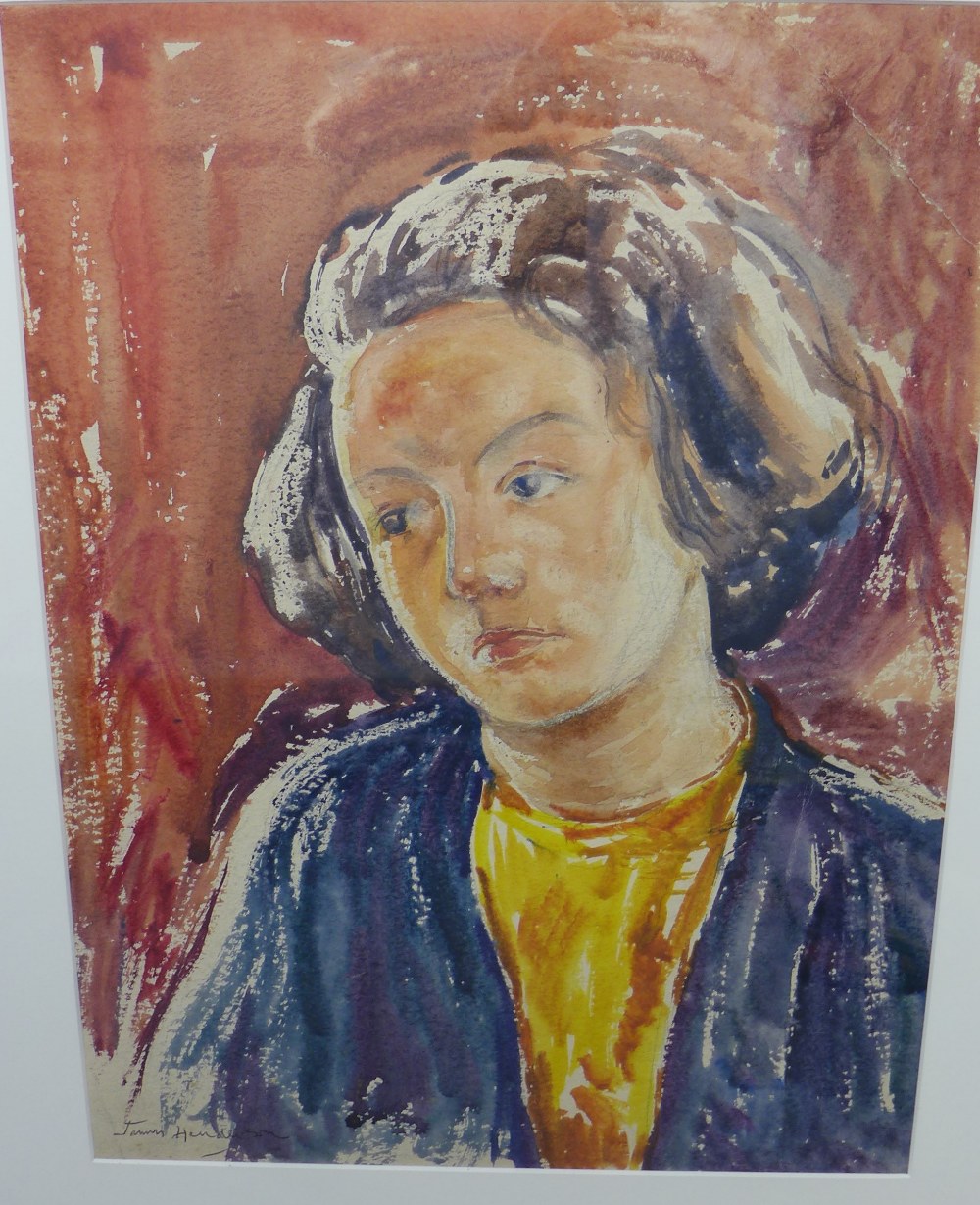 James Henderson (SCOTTISH 1908 - 2007) Portrait of a Galashiels Academy Girl, watercolour, signed - Image 2 of 3