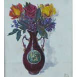 John Miller, RSA, RSW, 1911 - 1975, Still life - vase of roses, oil on board, signed and framed,