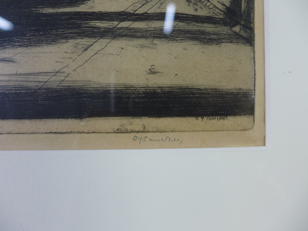DY Cameron, Yvon Restaurant, etching, signed in pencil, framed under glass, 13 x 28cm - Image 4 of 4