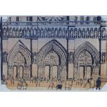 Jack Firth RSW (Scottish 1917-2010) Notre Dame with Figures, mixed media, signed, framed under