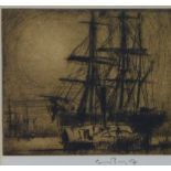 Sir Frank Brangwyn (British, 1867-1956), Ship in a Port, etching, singed in pencil and framed
