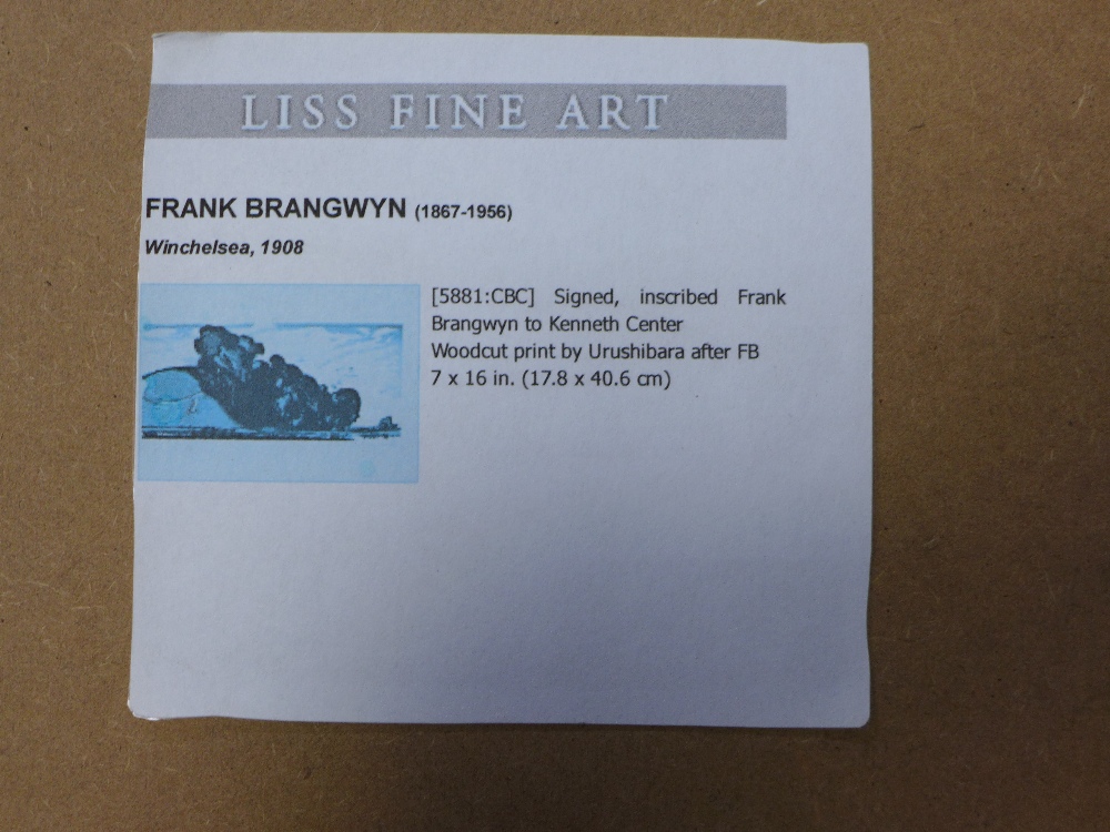 Frank Brangwyn (1867 - 1956) woodblock print inscribed Frank Brangwyn to Kenneth Centre, framed - Image 4 of 4