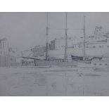 Alexander Graham Munro, RSW, RSW 1903 - 1985, Boats in a French Harbour, pencil drawing from a folio