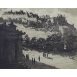 Healy Hislop, Edinburgh Castle, etching, signed with pencil, framed under glass with an Aitken