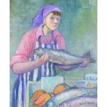 Moira Beaty, (SCOTTISH 1922 - 2015), 'Fish Wife', oil on board, signed and framed, 40 x 47cm