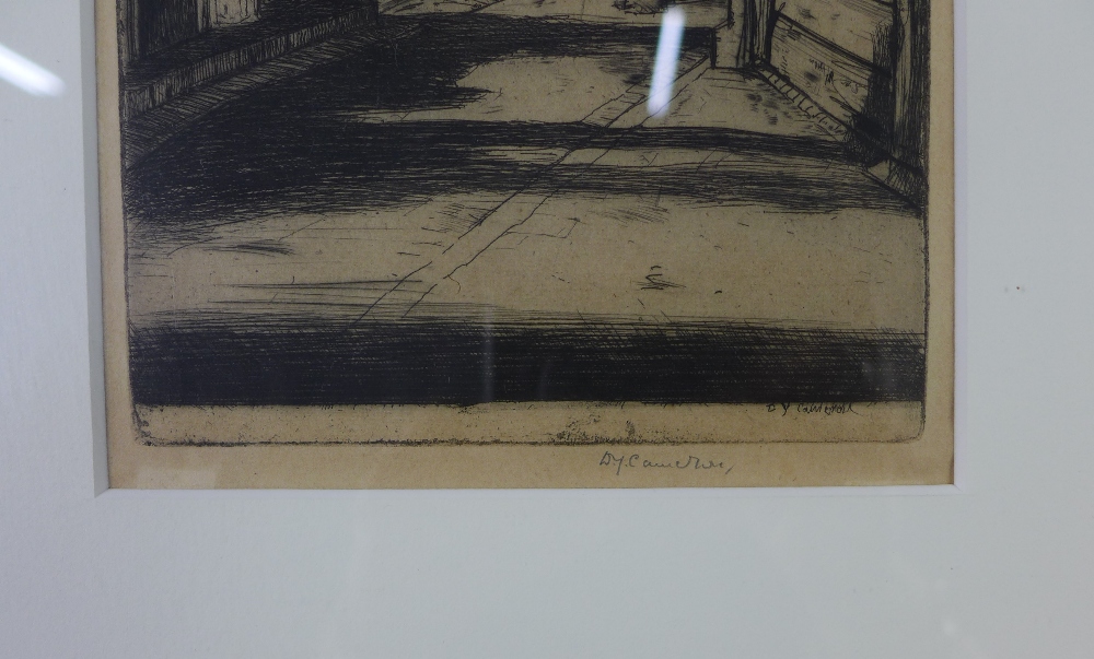 DY Cameron, Yvon Restaurant, etching, signed in pencil, framed under glass, 13 x 28cm - Image 3 of 4