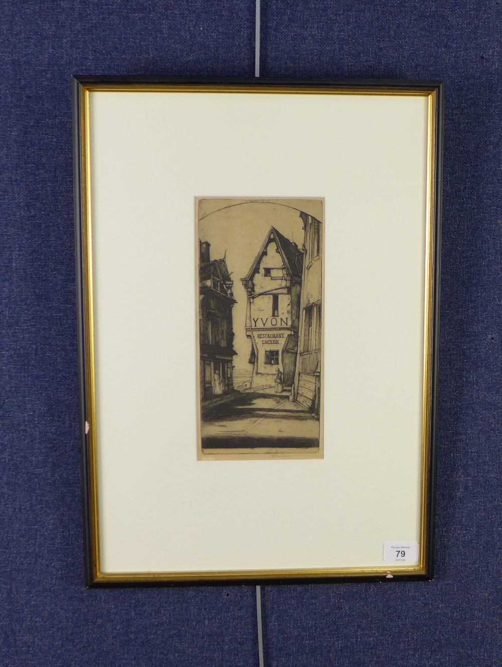 DY Cameron, Yvon Restaurant, etching, signed in pencil, framed under glass, 13 x 28cm - Image 2 of 4