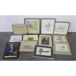 A carton containing various artworks to include pencil drawings by Vincent Butler, watercolour