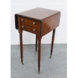 19th century mahogany Pembroke, the two drawers with brass handles, raised on turned legs ending