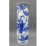 Chinese blue and white sleeve vase, typically painted with figures, with a four character Kangxi