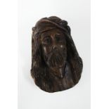 Russian carved wooden 'Jesus' plaque, inscribed verso Yekaterinburg, July 16 1918, 16cm long