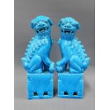Two Chinese turquoise glazed temple lion dogs, (2) 20cm