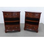 Pair of modern bow-fronted bedside cabinets, two short drawers over a pull out slide, above