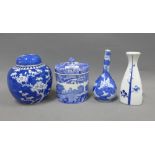 Blue and white pottery and porcelain to include Spode's Italian jar and cover, Chinese prunus vase