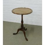 Mahogany pedestal wine table with pie crust border, 38 x 60cm