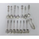 Seven various Canton silver and white metal teaspoons, set of seven Canton silver teaspoons, white