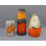 Three retro West German pottery vases, tallest 26cm, (3)
