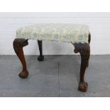 Mahogany stool on shell carved cabriole legs with upholstered top, 64 x 48 x 47cm