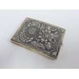 Eastern silver cigarette case with embossed floral pattern, stamped SW 800, 12cm