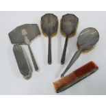 Collection of Art Deco silver backed brushes and hand mirror, etc (6)