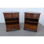 Pair of modern bow-fronted bedside cabinets, two short drawers over a pull out slide, above