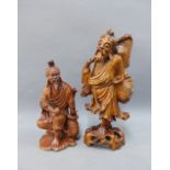 Chinese carved fruitwood figure and another, taller 27cm, (2)