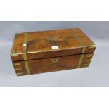 Mahogany and brass bound writing slope box, 50cm long