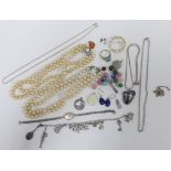 Collection of coloured hardstone jewellery, costume jewellery and faux pearls, etc (a lot)