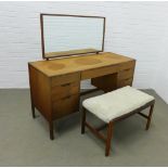 Retro teak dressing table and stool, 127 x 122 x 51cm (2)
